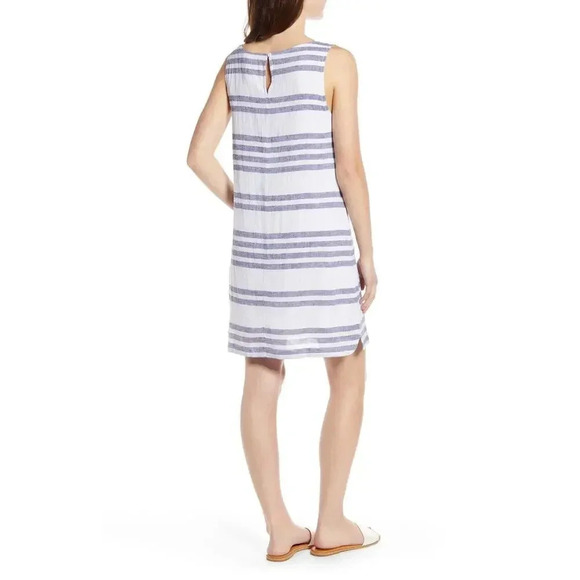 BeachLunchLounge Alina Stripe Linen Blend Shift Dress Beach Sky Blue Size XS - Picture 2 of 8